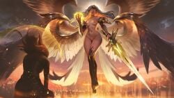 angel bald_pussy eclipse_series kayle league_of_legends leona_(league_of_legends) naked naked_female nude nude_female riot_games solar_eclipse_leona transcended_kayle