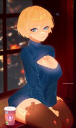 apex_legends big_breasts blonde_hair blue_eyes clothed miragemybae short_hair thick_thighs thighhighs wattson_(apex_legends)