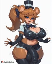 1futa ai_generated anthro anthro_only armwear big_breasts black_armwear black_legwear black_thighhighs blue_eyes breasts brown_fur bulge clothed clothing fazclaire's_nightclub five_nights_at_freddy's freddy_(fnaf) fredina's_nightclub fredina_(cally3d) frenni_(cryptia) frenni_fazclaire furry furry_only futa_only futanari hat huge_cock legwear looking_at_viewer navel nipple_bulge penis rocksolidart scottgames solo solo_futa thick_thighs thighhighs wide_hips