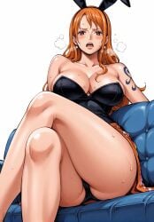 ai_generated alluring almost_naked almost_nude blush bunny_costume bunny_ear bunny_ears bunny_girl bunny_suit bunnygirl bunnysuit earring earrings female female_only long_hair looking_at_viewer nami nami_(one_piece) one_piece orange_eyes orange_hair post-timeskip seducing seduction seductive seductive_body seductive_eyes seductive_gaze seductive_look seductive_mouth seductive_pose shiny_hair shiny_skin steamy_breath voluptuous voluptuous_female yashin