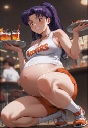 ai_generated big_belly big_breasts cleavage hooters hooters_uniform misato_katsuragi neon_genesis_evangelion pregnancy pregnant pregnant_belly