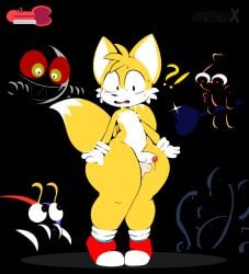 balls blush boo_(sonic) chao_(sonic) foreskin fox furry ghost heart_eyes inminent_rape looking_at_penis looking_worried male miles_tails_prower motobug nude penis project_x_love_potion_disaster simple_background simple_shading sonic_(series) sonic_the_hedgehog_(series) sundaebunnyx sundaex tails tails_the_fox tentacle thick_thighs wide_hips yellow_body