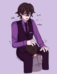 aftoncest blowjob blue_eyes brown_hair clothed cock father_and_son five_nights_at_freddy's gay gay_blowjob incest male/male male_only michael_afton oral_sex parent_and_child penis_in_mouth william_afton willmike yaoi