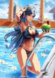 armpits beach big_breasts boob_window coconut_drink d4dj eurylena flower niijima_ibuki petals pool sunglasses swimsuit