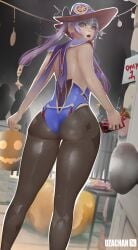 1girls 2024 3d 3d_(artwork) ass big_ass blender bubble_ass bubble_butt clothed clothing cosplay crossover curvaceous curves curvy curvy_body curvy_female curvy_figure detailed_background epic_games female female_focus female_only fishnet_legwear fishnets fortnite fortnite:_battle_royale genshin_impact halloween hat headwear hi_res highres legwear leotard lexa_(fortnite) light-skinned_female light_skin long_hair looking_at_viewer looking_back mona_(genshin_impact) pose posing presenting presenting_ass red_eyes solo solo_focus standing thick_ass thick_thighs uzachan viewed_from_below watermark