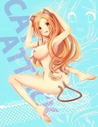 1girls 57_(lme_piggy117) animal_ears ass barefoot bleach blush breasts cat_ears cat_tail female female_only hands_on_own_head inoue_orihime kemonomimi_mode long_hair looking_away looking_back nipples nude open_mouth orange_eyes orange_hair sideboob sitting solo tail wariza wavy_mouth zoom_layer