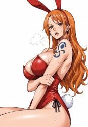 ai_generated alluring almost_naked almost_nude blush bunny_costume bunny_ear bunny_ears bunny_girl bunny_suit bunnygirl bunnysuit earring earrings female female_only long_hair looking_at_viewer nami nami_(one_piece) one_piece orange_eyes orange_hair post-timeskip seducing seduction seductive seductive_body seductive_eyes seductive_gaze seductive_look seductive_mouth seductive_pose shiny_hair shiny_skin steamy_breath voluptuous voluptuous_female yashin