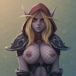 banshee_(warcraft) big_breasts big_nipples hard_nipples piercing red_eyes sylvanas_windrunner warchief warcraft world_of_warcraft