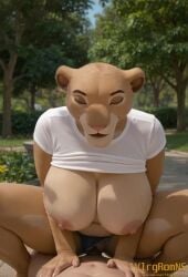 ahe_gao ai_generated animated anthro areola bedroom_eyes big_breasts bottomwear breasts clothing cowgirl_position curvaceous curvy_figure cutoffs denim denim_clothing felid female first_person_view from_front_position furry genitals huge_breasts human lion looking_at_viewer looking_pleasured male male/female mammal mature_female narrowed_eyes navel nipples on_bottom on_top pantherine park penetration penile penile_penetration penis penis_in_pussy pussy sarabi_(the_lion_king) seductive sex shirt shorts t-shirt tagme the_lion_king topwear vaginal_penetration vaginal_penetration video video vlrgromns voluptuous