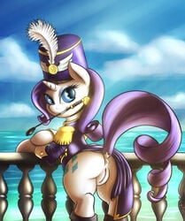 2014 anus ass blue_eyes boots clothing cloud cutie_mark equine eyelashes eyeshadow female friendship_is_magic fshydale fur furry hair hat horn makeup mammal my_little_pony outside purple_hair pussy raised_tail rarity_(mlp) smile solo straight_hair unicorn white_fur