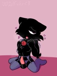 ace_(undertale_yellow) animal_genitalia animal_humanoid anthro ball_gag black_body black_fur bodily_fluids cat_humanoid clothing crotchless_clothing crotchless_underwear cum cum_drip cum_on_penis dripping felid felid_humanoid feline feline_humanoid fur gag genital_fluids genitals heart_eyes heart_pupils heart_symbol hearts_around_head hi_res humanoid legwear lingerie lingerie_panties male mammal mammal_humanoid penis saliva saliva_on_ball_gag saliva_string saliva_trail shaded solo solo_male stockings toony tremble_lines tremble_spikes trembling_for_pleasure undertale undertale_(series) undertale_yellow underwear v01dfvkr