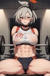 1girls abs ai_generated bare_arms bare_legs bare_shoulders bare_thighs bea_(pokemon) big_breasts clothed clothing color female female_focus female_only fit_female game_freak gigiti grey_eyes grey_hair gym_leader hi_res large_breasts light-skinned_female light_skin looking_at_viewer muscles muscular muscular_arms muscular_female nintendo pokemon pokemon_ss pokemon_trainer short_hair solo solo_female spread_legs tagme thick_thighs