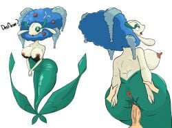 big_ass blue_hair doggy_style florges human_male humanoid looking_pleasured nipple_slip nipples pokemon pokemon_(species) pokephilia pussy pussy_juice vaginal_penetration white_body