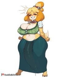 1futa ai_generated animal_crossing big_breasts breasts futa_only futanari gigantic_penis isabelle_(animal_crossing) massive_penis navel nintendo penis rocksolidart solo solo_futa thick_thighs white_background wide_hips