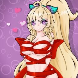 blonde_hair butterfly_hair_ornament female female_only huge_breasts hyliavt looking_at_viewer smile_at_viewer vtuber vtuberfanart vtubers