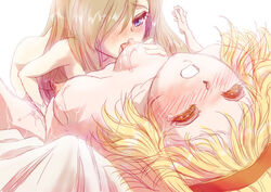 2girls blonde_hair blue_eyes blush breast_grab breast_sucking brown_hair closed_eyes female fingering headband long_hair multiple_girls natalia_luzu_kimlasca_lanvaldear pussy_juice saliva short_hair sweat tales_of_(series) tales_of_the_abyss tear_grants yuri