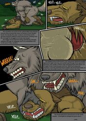 2014 anal anal_sex animal_genitalia anthro balls bondage bound canine canine_penis chubby comic dialog english_text erection forced furry furry_only gay knot knotting male mammal muscles nude penetration penis rape raus sex text were werewolf wolf