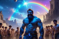 ai_generated beard giant male_only muscles rainbow ruins sapphire_(gem) stars