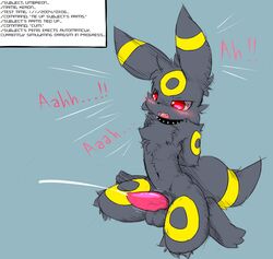 ! ... 2014 anthro anthrofied balls blush canine collar cum cumshot dialog eeveelution english_text erection fur long_ears looking_down male male_only mammal navel nintendo open_mouth orgasm penis pokemon pokemon_(species) pvt._keron sharp_teeth sitting solo spikes teeth text tongue umbreon video_games