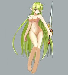 breasts elf elsword female nipple nude pointy_ears pose reedited rena_(elsword) solo sword tagme trapping_ranger_(elsword) warrior weapon