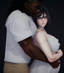 3d 3d_(artwork) bbc big_breasts dark-skinned_male erect_nipples erect_nipples_under_clothes interracial mikasa_ackerman muscular_male pregnant