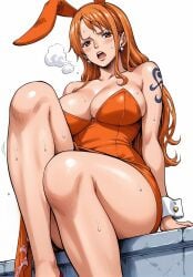 ai_generated alluring almost_naked almost_nude blush bunny_costume bunny_ear bunny_ears bunny_girl bunny_suit bunnygirl bunnysuit earring earrings female female_only long_hair looking_at_viewer nami nami_(one_piece) one_piece orange_eyes orange_hair post-timeskip seducing seduction seductive seductive_body seductive_eyes seductive_gaze seductive_look seductive_mouth seductive_pose shiny_hair shiny_skin steamy_breath voluptuous voluptuous_female yashin