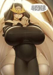 2024 alien alien_girl alien_humanoid big_breasts blue_pupils dialogue english english_text furry furry_female game_freak mleonheart nintendo nun nun_outfit pheromosa pokemon pokemon_(species) pokemon_sm praying purple_eyes tagme thick_thighs ultra_beast