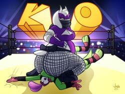 2d 2d_(artwork) ass ass_to_face asscheeks bbw bbw_mom big_ass breasts face_to_ass facesitting fishnet_legwear goat goat_girl green_body jamearts jimmy’s_sloppy_life jimmy_(jamearts) knocked_out large_ass lizard lizardman mask masked_female masked_male medium_breasts milf smothering toriel undertale undertale_(series) white_fur wrestling wrestling_mask wrestling_outfit wrestling_ring