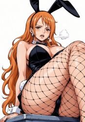 ai_generated alluring almost_naked almost_nude blush bunny_costume bunny_ear bunny_ears bunny_girl bunny_suit bunnygirl bunnysuit earring earrings female female_only fishnets long_hair looking_at_viewer nami nami_(one_piece) one_piece orange_eyes orange_hair post-timeskip seducing seduction seductive seductive_body seductive_eyes seductive_gaze seductive_look seductive_mouth seductive_pose shiny_hair shiny_skin steamy_breath voluptuous voluptuous_female yashin