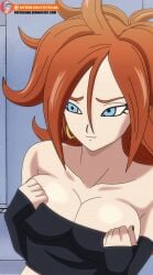 1girls android_21 android_21_(human) animated big_breasts dragon_ball female flashing flashing_breasts foxybulma gif solo solo_female vomi_(dragon_ball)