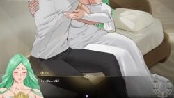 1boy 2girls breast_sucking breasts breasts_out byleth_(fire_emblem) byleth_(fire_emblem)_(male) closed_eyes emerald_dawn_(sendrawz) english_text fire_emblem fire_emblem:_three_houses game_cg green_hair grin huge_breasts interrupted kissing kissing_neck large_breasts licking licking_nipples long_hair manuela_casagranda multiple_girls open_mouth pov rhea_(fire_emblem) sendo_(sendrawz) sendrawz smile staring surprised text undressing video visual_novel walk-in white_dress