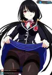 ai_generated big_breasts black_hair clock_eye curvy date_a_live female juanpiamvs long_hair patreon patreon_username red_eye school_uniform showing_panties skirt_lifted_by_self subscribestar subscribestar_username tokisaki_kurumi tongue_out twintails watermark yellow_eye