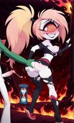 ai_generated ass blonde_hair breasts cartoony cherri_bomb cherri_bomb_(hazbin_hotel) coral_pink_hair cyclops demon demon_girl devil_girl fangs female flame freckles gallade hazbin_hotel heels male male/female male_pokemon multicolored_hair nintendo pale_skin penis pokemon pokemon_(species) pokephilia ponytail pussy red_eyes sharp_teeth short_skirt showing_ass torn_clothes vaginal_penetration white_skin x_eyes