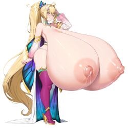 blonde_hair butterfly_hair_ornament female female_only huge_breasts hyliavt hyper_breasts lactating lactation looking_at_viewer milk milking milking_breasts smile_at_viewer vtuber vtuberfanart vtubers