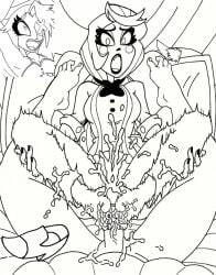 angel bedroom black_and_white charlie_morningstar_(hazbin_hotel) cumshot demon_girl fallen_angel female_on_futa femdom foot_fetish footjob futa_pov futa_with_female futanari hazbin_hotel heels_removed holding_legs laying_on_back laying_on_bed line_art motion_lines orgasm_face painted_fingernails painted_nails pleasure_face romantic romantic_couple shoes_removed sitting_on_bed toes_scrunch vaggie_(hazbin_hotel)