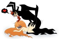 aku alpha_male blossom_(powerpuff_girls) crossover cum_in_pussy doggy_style female interspecies orange_hair powerpuff_girls samurai_jack sex tongue_out