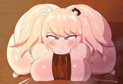 animated big_penis blonde_hair blowjob blue_eyes danganronpa danganronpa:_trigger_happy_havoc danganronpa_(series) danganronpa_1 danganronpa_2:_goodbye_despair danganronpa_3 danganronpa_v3 dark-skinned_male deepthroat huge_ass huge_breasts huge_cock huge_thighs junko_enoshima loop looping_animation sucking sucking_penis