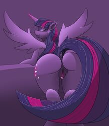 2014 alicorn anus ass cutie_mark equine female feral friendship_is_magic fur gear_(artist) hair horn mammal my_little_pony purple_eyes purple_fur purple_hair pussy smile solo twilight_sparkle_(mlp) wings