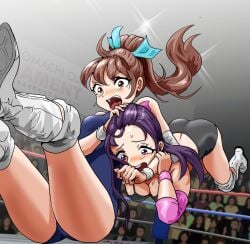 2girls artist_request catfight long_hair original original_characters swimsuit wrestler wrestling wrestling_boots wrestling_femdom wrestling_outfit wrestling_ring wrestling_singlet wrestlingryona wristband