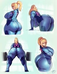 1girls arms_under_breasts ass ass_focus back_view barbell big_ass big_breasts big_butt blonde_hair blush bubble_butt coffeeslice compilation curvy_female dat_ass deadlift fat_ass female_focus full_body green_eyes hand_on_own_hip huge_ass huge_breasts leaning_forward looking_away looking_back massive_ass metroid multiple_images multiple_poses multiple_views muscular muscular_arms muscular_female muscular_thighs nintendo plump ponytail samus_aran skin_tight solo thick_ass thick_thighs tomboy voluptuous voluptuous_female weightlifting wide_hips zero_suit_samus