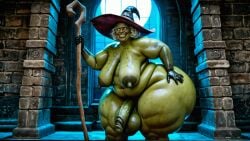 ai_generated big_breasts dickgirl elderly female female_focus female_only futanari gilf glands_of_montgomery huge_breasts hyper_penis mature_female nude obese old_woman ugly_female witch