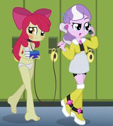 apple_bloom_(mlp) blush book boots diamond_tiara diamond_tiara_(mlp) dress equestria_girls femdom friendship_is_magic human humanized leash mammal my_little_pony phone slave teenager underwear