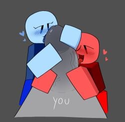 1girl 2boys admiring aged_up big bisexual block_tales blocky blocky_body blue_(blocktales) blue_noob blush body cock face female gay general heart imminent_sex mob out penis pov red red_(blocktales) red_noob roblox robloxian skin straight tagme tongue trio you