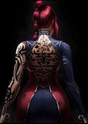 1girls artist_request back blacked blacked_tattoo katarina_du_couteau league_of_legends masque_of_the_black_rose_katarina_prestige_edition muscular_back muscular_female queen_of_spades red_hair snowbunny tagme tattoo tattoo_on_back