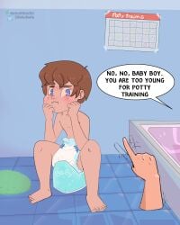 blue_eyes blush brown_hair diaper diaper_fetish humiliation twink