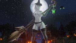 3d big_ass big_breasts blizzard_entertainment draenei elly_(draenei) female_only halloween horns morilymory original_character pinup pussy solo stockings thick_thighs voluptuous voluptuous_female warcraft white_hair white_skin wide_hips witch_hat world_of_warcraft