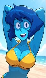 1girls ai_generated alien alien_girl big_breasts bikini blue_body blue_skin bonnieaiart cartoon_network gem_(species) lapis_lazuli_(steven_universe) smile steven_universe swimsuit tagme