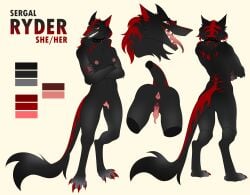 absurd_res anthro anus breasts claws clitoral_hood collar digitigrade female genitals hi_res kyoinkei long_tongue model_sheet mouth_shot open_mouth prehensile_clitoral_hood presenting presenting_anus presenting_pussy pussy reference_image ryder_(rydersergal) sergal solo toe_claws tongue