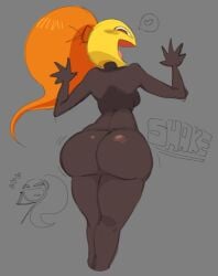 ass back_view blush blush_lines completely_nude_female emoji epic_face epic_faceemoji_(race) epicface_(friday_night_crunchin) female female_only freckles_on_ass friday_night_crunchin friday_night_funkin looking_at_viewer mizzydoesthings orange_hair rage_comics smile_face solo_female yellow_body