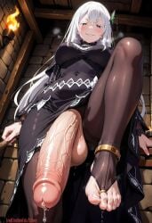 1girls absurd_res ai_generated anklet barefoot black_dress black_eyes breasts curvy curvy_figure dickgirl dickgirl/female dominant dominant_female dominant_futanari domination dungeon echidna_(re:zero) female female foot_fetish foot_focus foot_worship futa_only futadom futanari futanari hair_ornament high_resolution highres huge_balls huge_cock huge_cock indoors lewdcreationsfuta looking_at_viewer mature mature_female mature_woman painted_toenails pantyhose penis penis_out precum precum_drip precum_on_penis precum_string re:zero_kara_hajimeru_isekai_seikatsu sexually_suggestive smirk smug soles solo solo_female solo_focus standing_on_one_leg tagme thick thick_legs thick_thighs thighs tight tight_clothes tight_clothing tight_fit toe_ring toenail_polish toes veiny veiny_penis white_hair